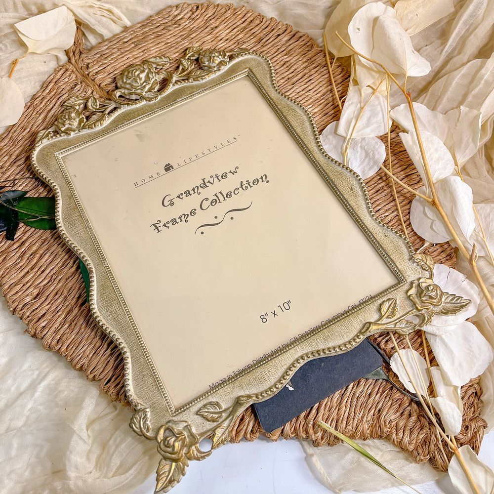 Brass Frame with Roses and white enamel